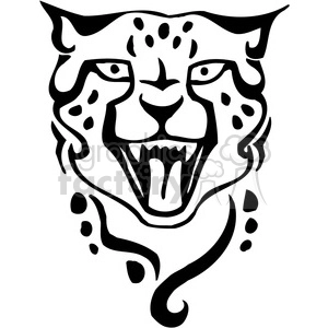 The clipart image depicts a stylized and simplified outline of a cheetah's face. The cheetah is shown in a growling or snarling expression with its mouth open, exposing its teeth. The image is created using bold, black lines that would make it suitable for vinyl decals, tattoos, or as a graphic design element.