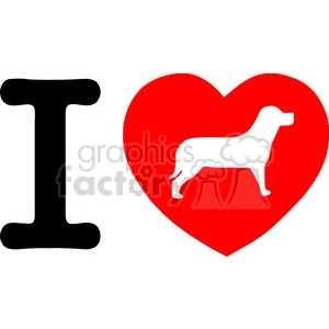 The clipart image features a large, bold letter 'I', followed by a big red heart shape, inside of which there is a white silhouette of a dog standing in profile. The image represents the popular phrase I love my dog.