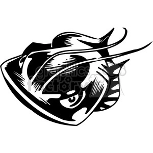 The clipart image shows an aggressive-styled fish with prominent features such as a large eye, sharp teeth, and dynamic lines suggesting motion and ferocity. The design is stylized in a bold, high-contrast black and white, suitable for vinyl cutting or tattoo designs.