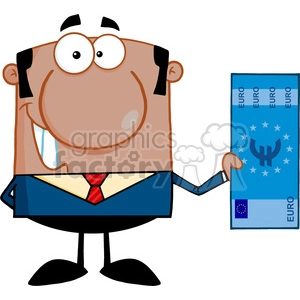5574 Royalty Free Clip Art Smiling African American Business Man Holding A Euro Bill