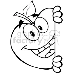 5969 Royalty Free Clip Art Smiling Apple Hiding Behind A Sign