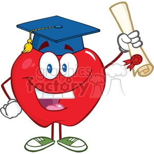 5757 Royalty Free Clip Art Happy Apple Character Graduate Holding A Diploma