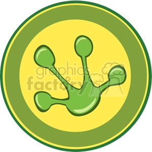 The image depicts a stylized illustration of a frog's footprint. The footprint has four toes with round tips, which is characteristic of a frog's foot, and it is centered on a circular background with a lime green inner ring and a darker green outer ring.