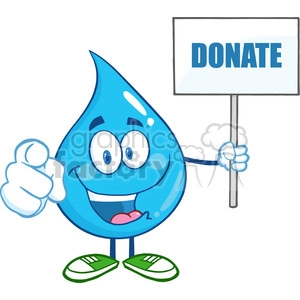 6238 Royalty Free Clip Art Water Drop Character Holding Up A Blank Sign With Text