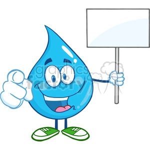 Water Drop Character Holding Up A Blank Sign