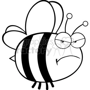 6546 Royalty Free Clip Art Black and White Angry Bee Cartoon Mascot Character
