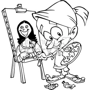 cartoon painter in black and white
