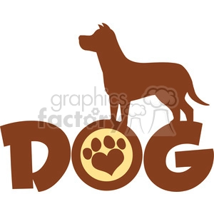 Illustration Dog Brown Silhouette Over Text With Love Paw Print Vector Illustration Isolated On White Background