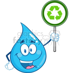 Happy Water Drop Character Holding A Recycle Sign