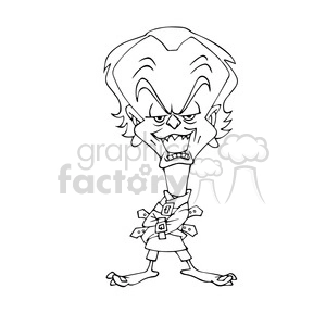 This is a black and white caricature drawing of Jack Nicolson. It features a stylized and exaggerated representation of a person with a recognizable hairstyle, heavy eyebrows, and a distinctive grin, drawn in a humorous and exaggerated manner. The character is shown with a posture and facial expression that convey a strong personality, potentially referencing a quirky or iconic role associated with the person being depicted. They are wearing what appears to be a straitjacket, adding a humorous or playful element to the image.