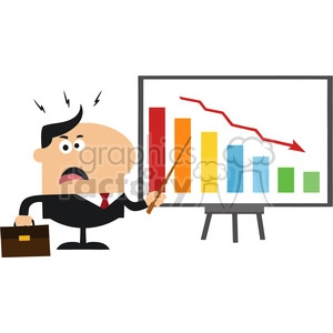 8353 Royalty Free RF Clipart Illustration Angry Manager Pointing To A Decrease Chart On A Board Flat Style Vector Illustration