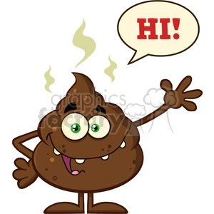 royalty free rf clipart illustration funny poop cartoon character waving for greeting with speech bubble and text hi vector illustration isolated on white backgrond