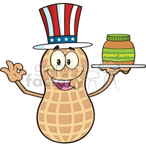 8743 Royalty Free RF Clipart Illustration American Peanut Cartoon Mascot Character Holding A Jar Of Peanut Butter Vector Illustration Isolated On White