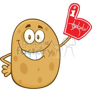 8785 Royalty Free RF Clipart Illustration Happy Potato Cartoon Character Wearing A Foam Finger Vector Illustration Isolated On White