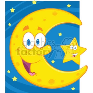 6971 Royalty Free RF Clipart Illustration Smiling Crescent Moon And Happy Litlle Star Cartoon Characters
