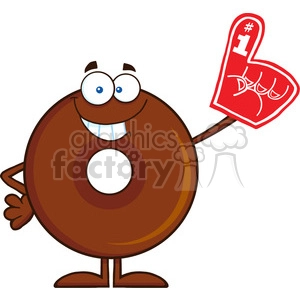 8719 Royalty Free RF Clipart Illustration Smiling Chocolate Donut Cartoon Character Wearing A Foam Finger Vector Illustration Isolated On White