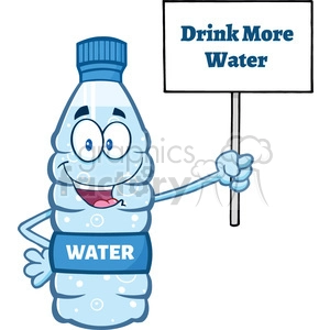 of a water plastic bottle mascot character holding up a sign with text drink more water vector illustration isolated on white background