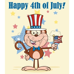 royalty free rf clipart illustration patriotic monkey cartoon character with patriotic usa hat and american flag vector illustration greeting card