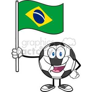 happy soccer ball cartoon mascot character holding a flag of brazil vector illustration isolated on white background