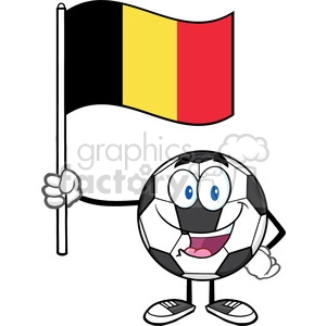 happy soccer ball cartoon mascot character holding a flag of belgium vector illustration isolated on white background