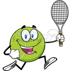 tennis ball cartoon character running with racket vector illustration isolated on white