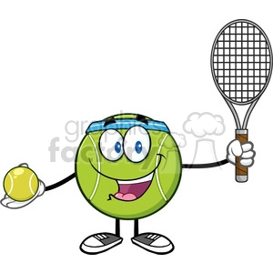 tennis ball player cartoon character holding a tennis ball and racket vector illustration isolated on white