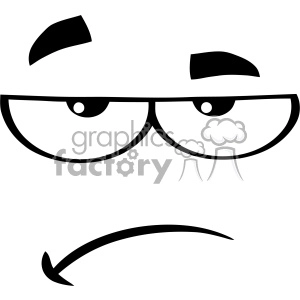 10911 Royalty Free RF Clipart Black And White Grumpy Cartoon Funny Face With Sadness Expression Vector Illustration
