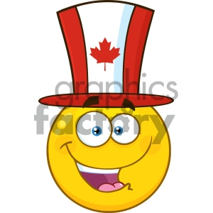 Royalty Free RF Clipart Illustration Happy Patriotic Yellow Cartoon Emoji Face Character Wearing A Canadian Maple Leaf Hat Vector Illustration Isolated On White Background