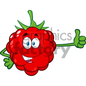 Royalty Free RF Clipart Illustration Red Raspberry Fruit Cartoon Mascot Character Giving A Thumb Up Vector Illustration Isolated On White Background