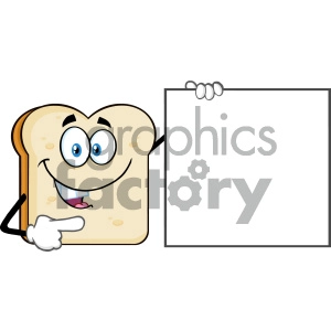 Talking Bread Slice Cartoon Mascot Character Pointing To A Blank Sign Vector Illustration Isolated On White Background