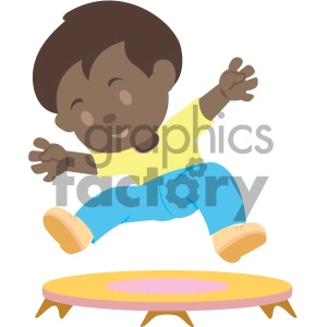 african american boy jumping on trampoline vector illustration