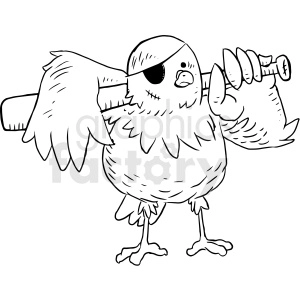 This clipart image depicts a cartoon chicken with a tough, gangster-like appearance. The chicken is wearing an eye patch, giving it a rugged look. It is also lifting a dumbbell with one wing, indicating strength or a love for working out.
