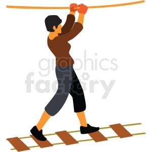 lady crossing rope bridge cartoon