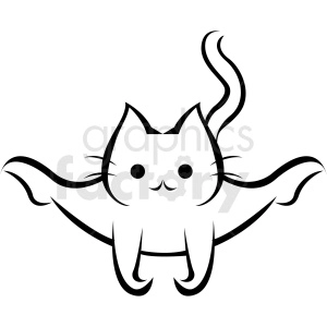 The clipart image depicts a stylized cartoon cat in a yoga pose. The cat appears to be smiling and has its arms and tail extended outward, giving the impression of balance and harmony that is often associated with yoga practice.