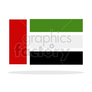 The image shows a stylized representation of the flag of the United Arab Emirates. The flag design features a vertical red stripe at the hoist side and three horizontal stripes in the colors green, white, and black. 