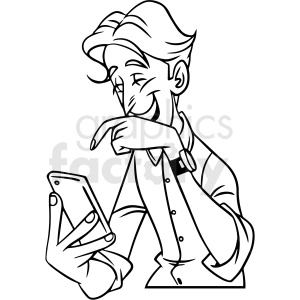 black and white man laughing at his phone vector clipart