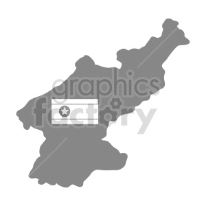 The clipart image features a stylized outline of the Korean Peninsula, with a flag superimposed over the northern portion, symbolizing North Korea. The flag appears to be a simplified version of the actual North Korean flag, represented in grayscale rather than its official colors.
