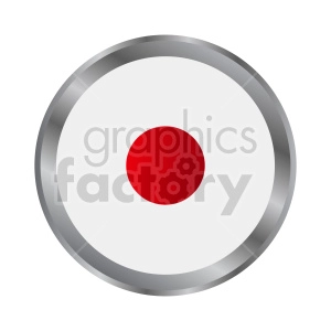 The image appears to be a stylized representation of the flag of Japan. It is designed to look like a button or badge, with a shiny, metallic-looking rim. The main feature is a large red circle centered on a white background, which is the distinctive symbol of the Japanese flag.