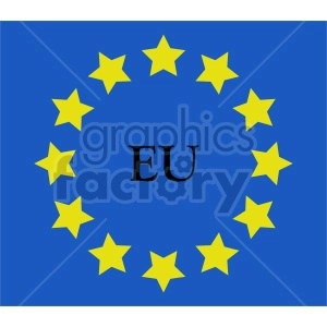 The image depicts a stylized representation of the flag of the European Union (EU). It features a circle of twelve golden stars on a blue background, with the letters EU featured in the center.
