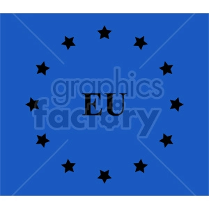 The image displays a stylized representation of the flag of the European Union (EU). It features a central blue field with a circle of black stars and the letters EU in the center. The stars symbolize the unity and identity of Europe.