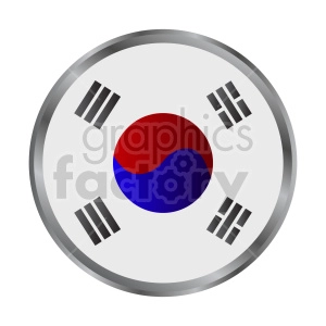 The image features a stylized representation of the South Korean flag. The flag is displayed within a circular frame, and its design components include a white background with a central red and blue yin-yang symbol and four black trigrams positioned at equal intervals along the edge. The trigrams and yin-yang symbol are distinct traditional elements that reflect South Korean values and culture.