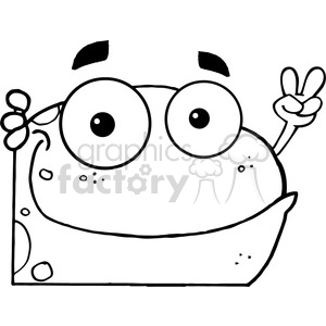 This clipart image features a comic-style frog character with exaggerated large eyes, a big smiling mouth, and spots on its body. The frog appears to be animated and cheerful, making a peace sign gesture with one of its fingers.