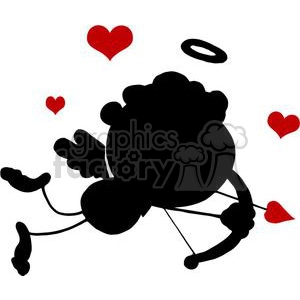 Stick Silhouette Cupid with Bow and Arrow Flying With Hearts