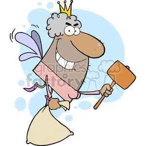 African American Tooth Fairy Flying With A Mallet And Bag In Front Of A Blue Background