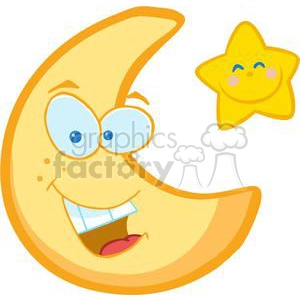 Smiling crescent moon and smiling star