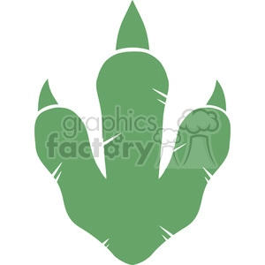 This clipart image features a stylized, simplified representation of a dinosaur footprint, potentially from a raptor given the shape and the three-toed pattern with a larger central toe and smaller side toes accompanied by sharp claws.