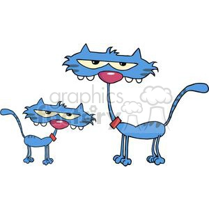 The clipart image depicts two cartoon blue cats. Both cats have comical expressions, with the father cat appearing surprised or amused by the antics of the blue kitten. The image is in a vector format and can be scaled without losing resolution.