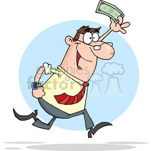 Excited businessman running with a dollar