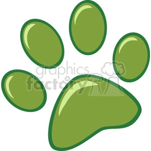 The image displays a cartoonish illustration of an animal paw print consisting of one large pad shape at the bottom with four smaller oval shapes above it, aligned as toes. The entire print is colored green and designed to look simple and whimsical, possibly to add a playful touch to whatever media it's used in.
