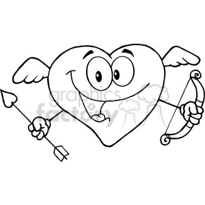 102553-Cartoon-Clipart-Happy-Heart-Cupid-With-A-Bow-And-Arrow